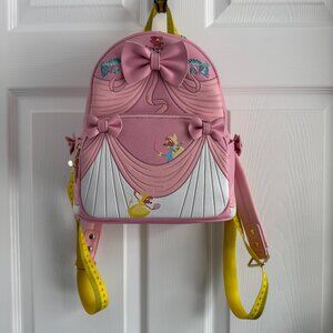Disney Cinderella Pink Dress Loungefly Mini Backpack 70th Anniv. Mice Bows